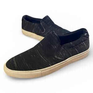 Express Men's Slip On Shoes 12 Black Cream Canvas Fabric Loafer Flat Sneaker